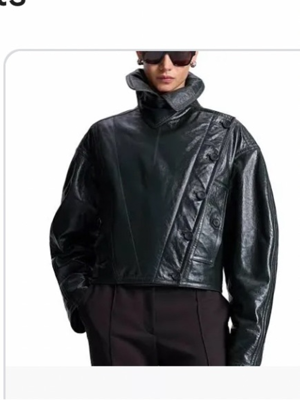 A.L.C. Black Cropped Leather Bomber Jacket